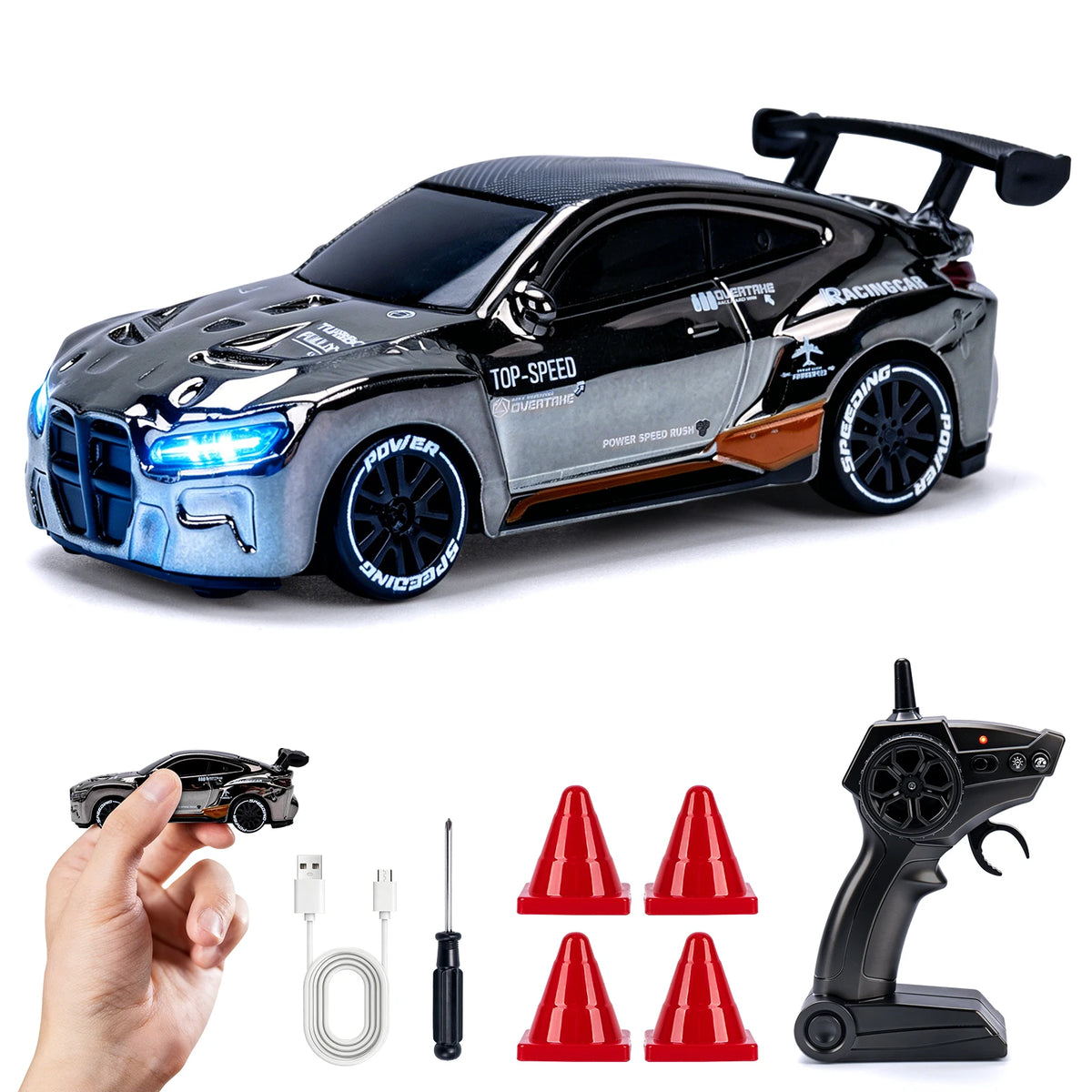 Auto RC de drift 1:64 color gris oscuro