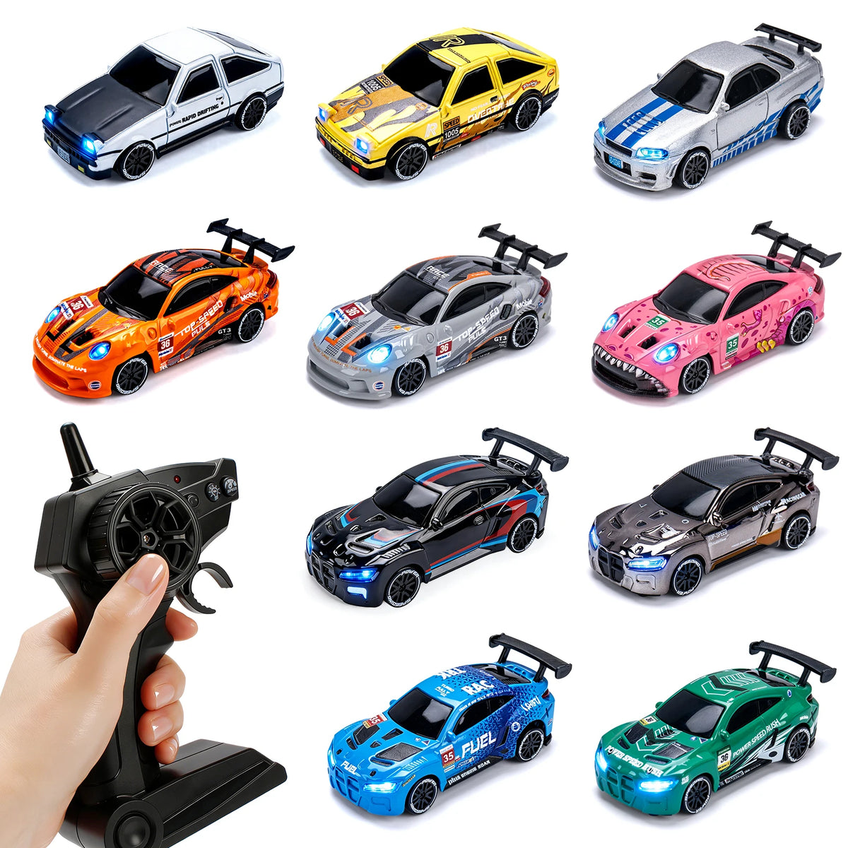 Auto RC de drift escala 1:64 4WD con luces LED, foto principal