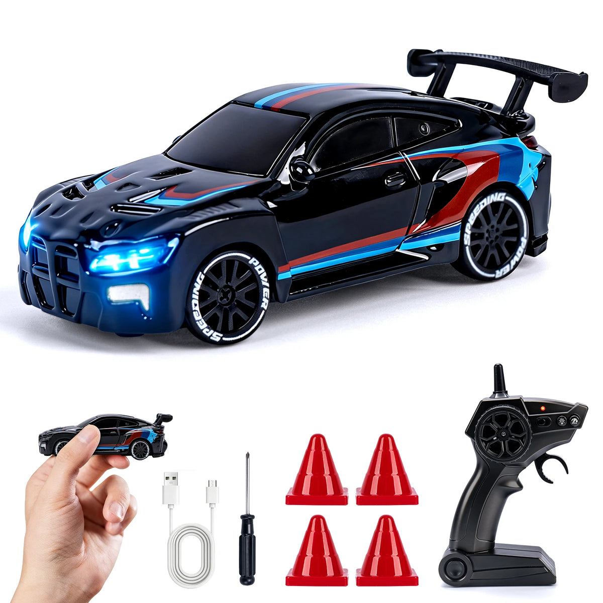 Auto RC de drift 1:64 color negro y azul