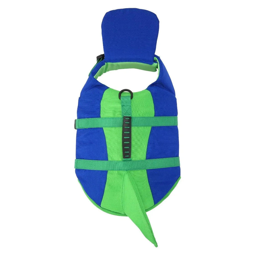 Chaleco salvavidas tiburón para perros, azul y verde