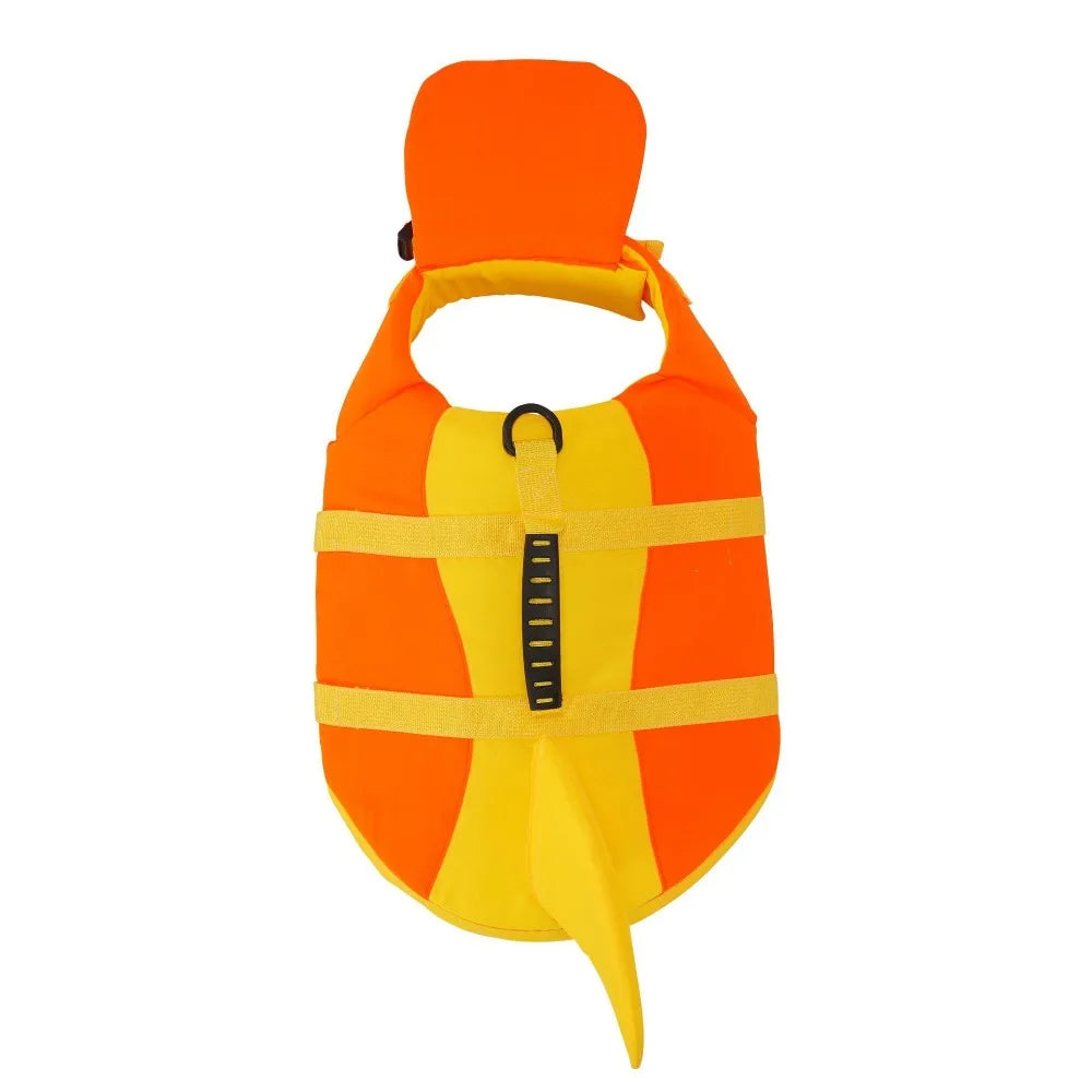 Chaleco salvavidas tiburón para perros, naranja y amarillo