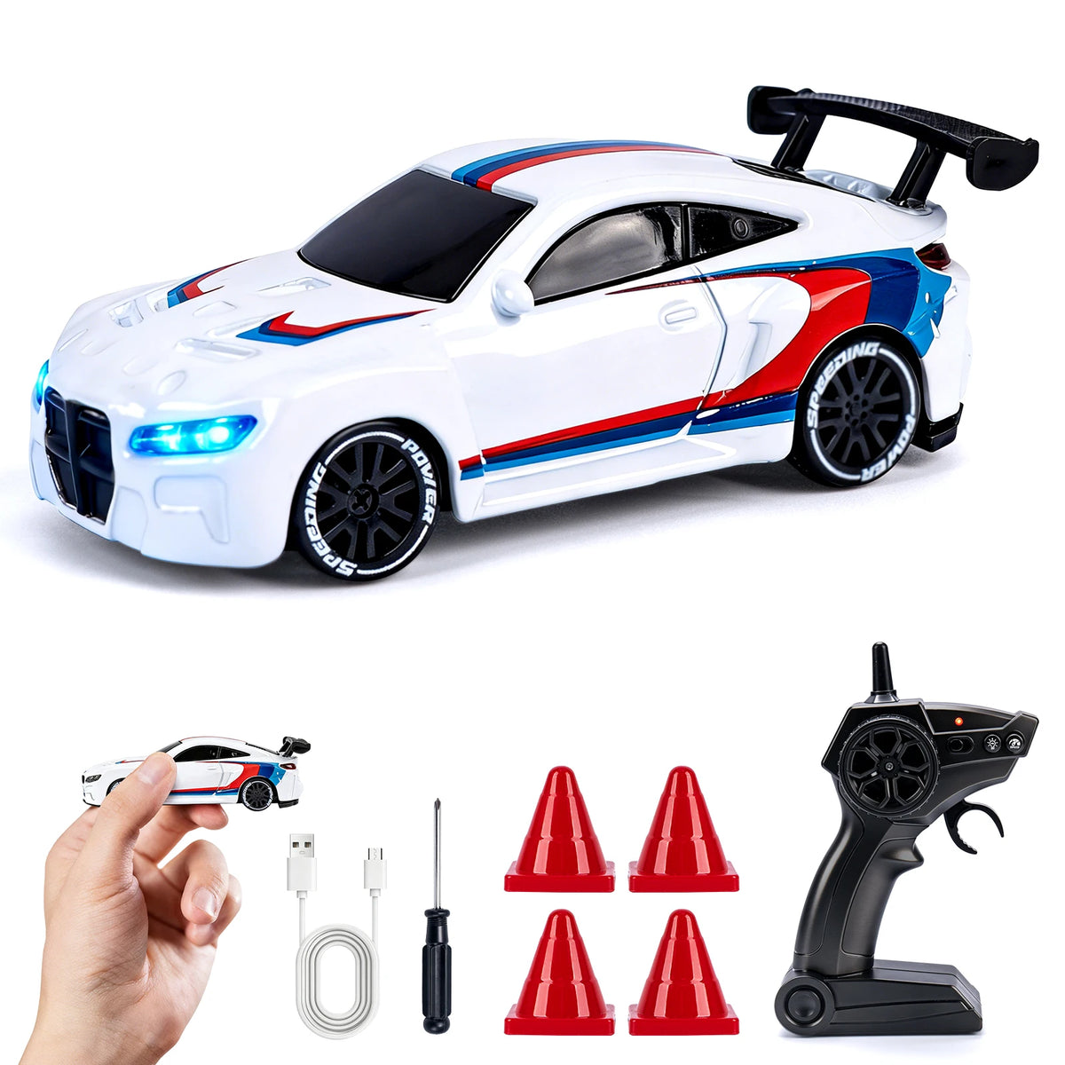 Auto RC de drift 1:64 color blanco tricolor