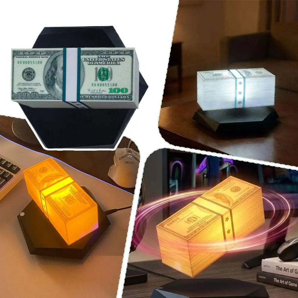 La lámpara de dinero flotante en distintos ambientes y colores de luz