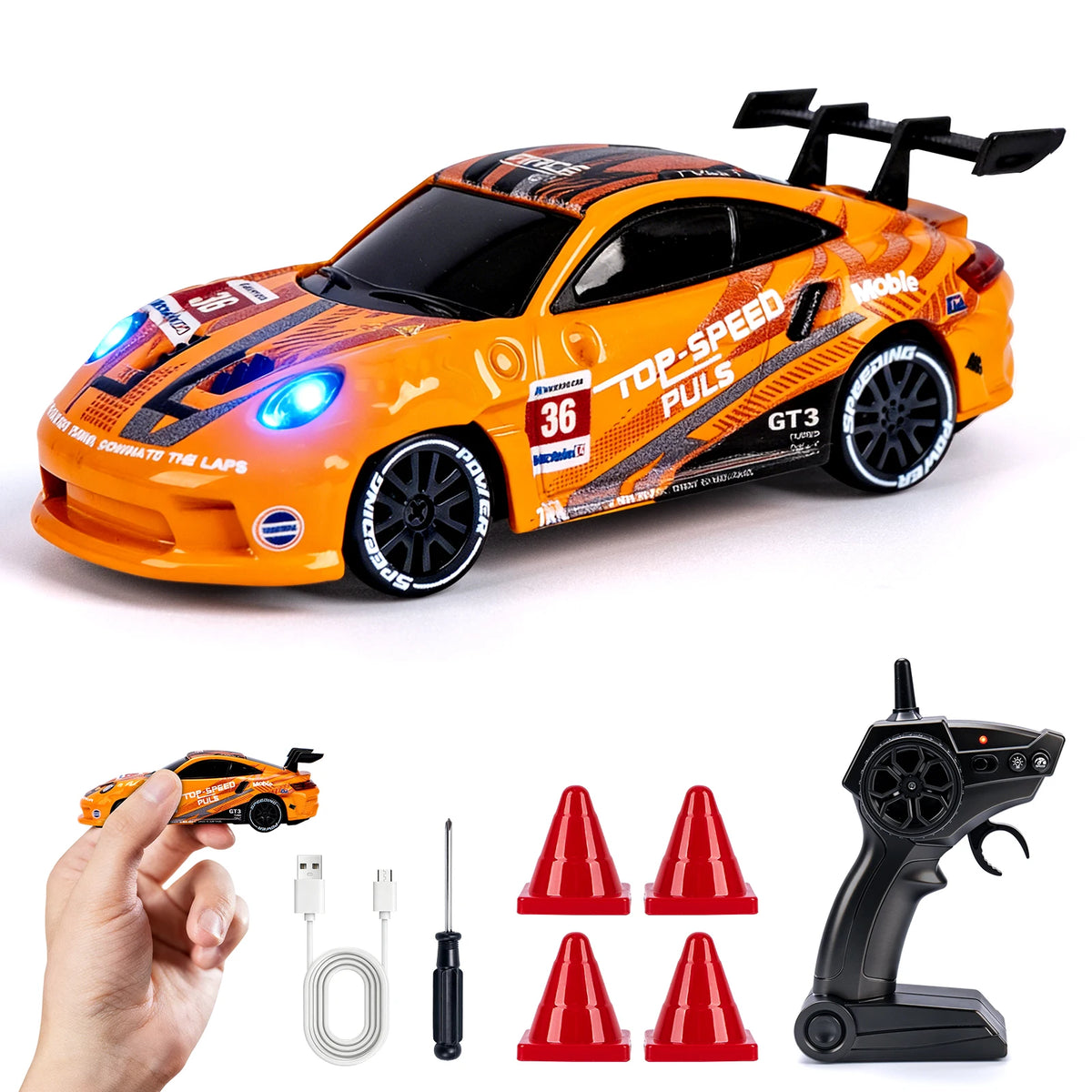 Auto RC de drift 1:64 color naranja