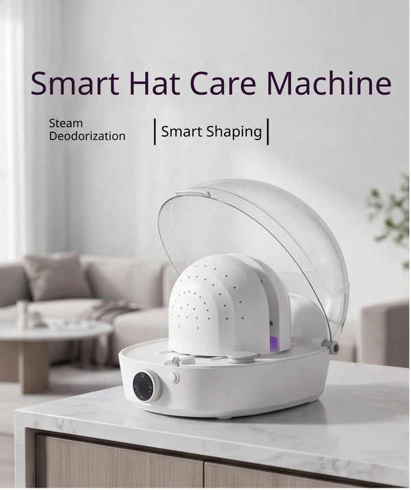 Máquina cápsula para gorras con vapor, cúpula transparente y horma