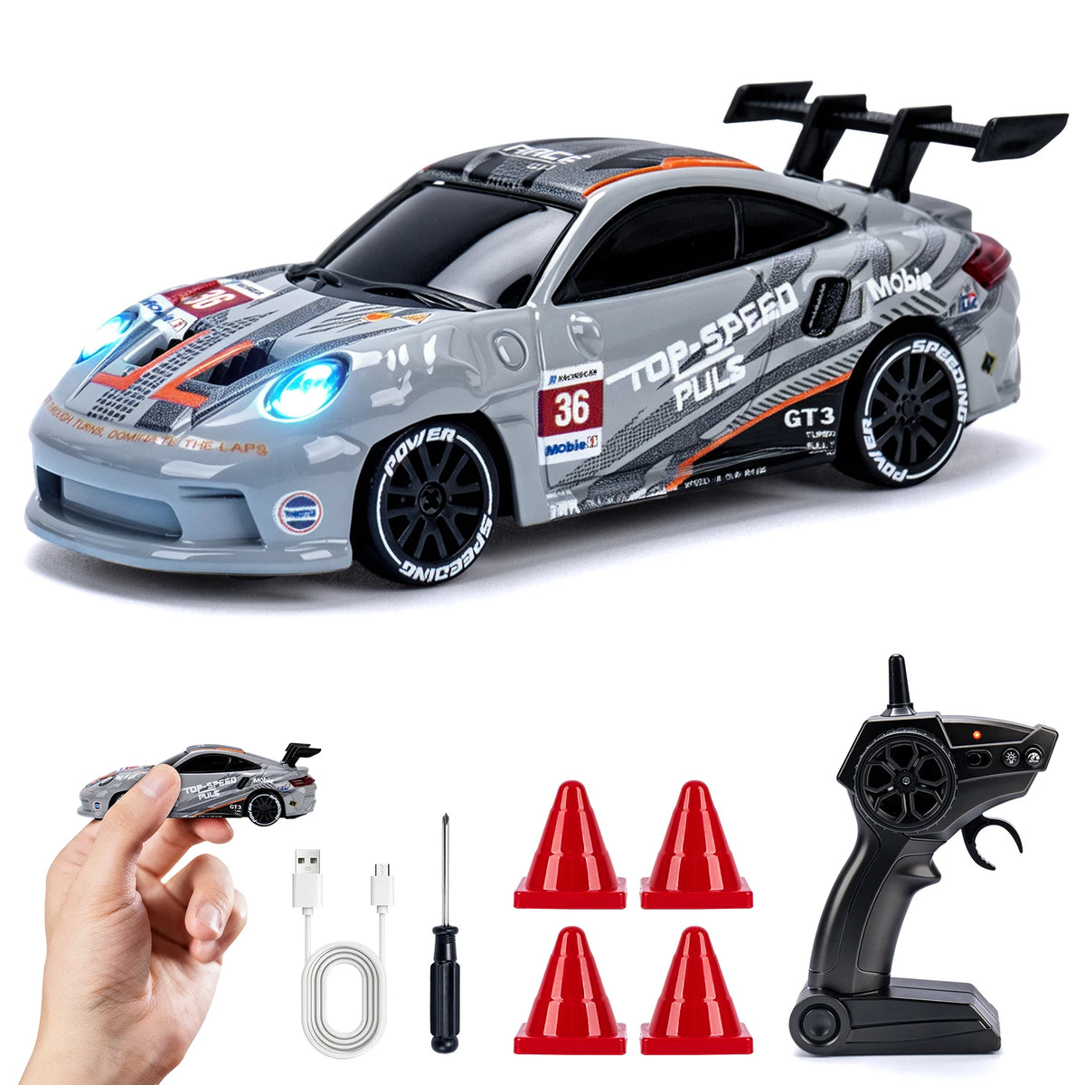 Auto RC de drift 1:64 color gris plata