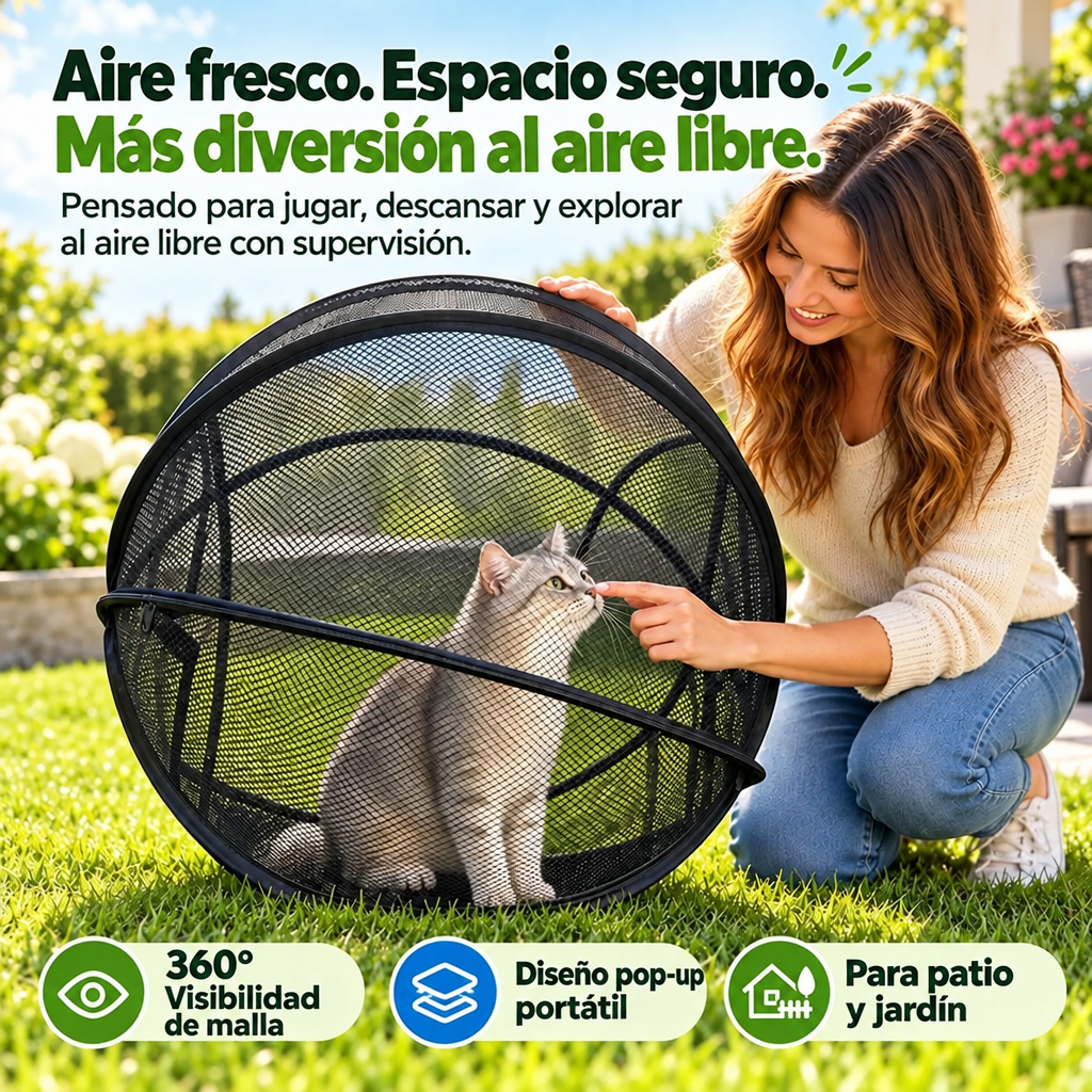 Corral plegable para gatos de malla negra, para jugar al aire libre