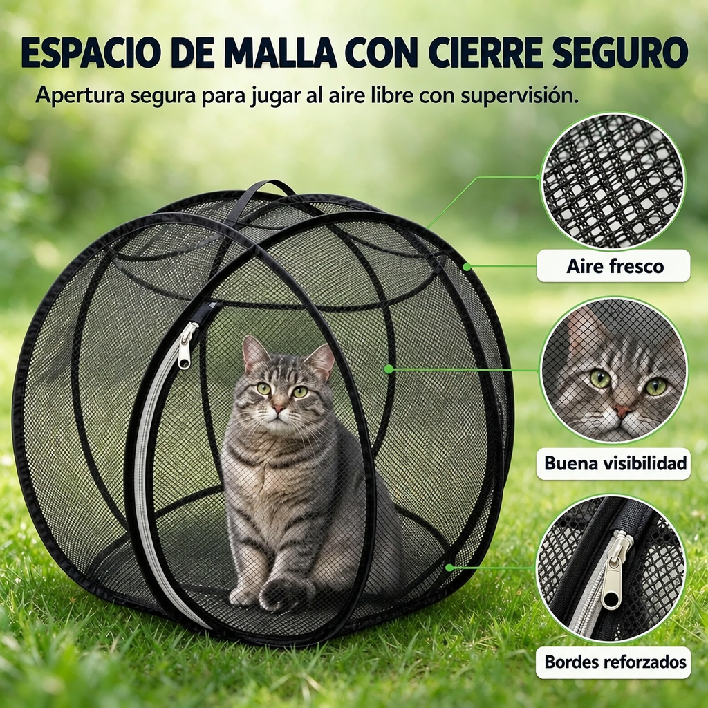 Corral para gatos con cierre y malla con bordes reforzados