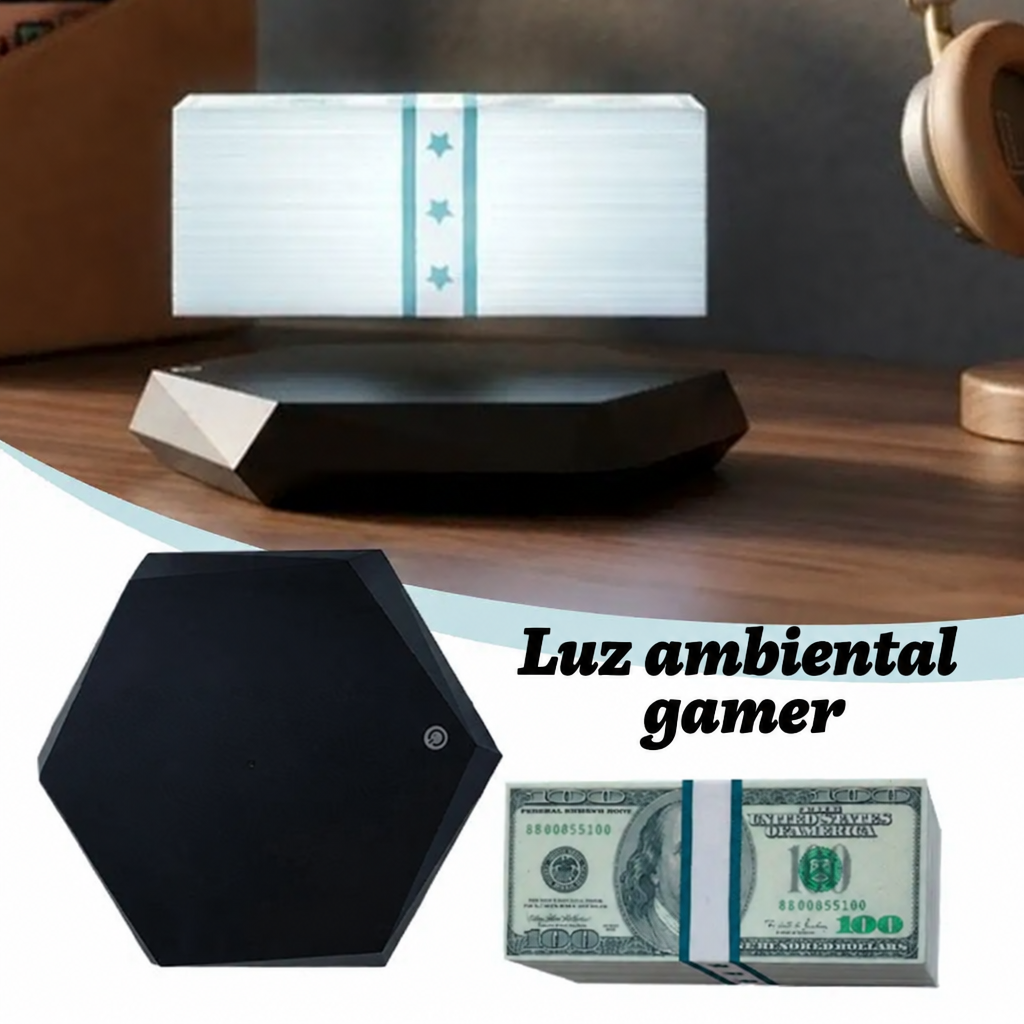 Luz ambiente de juego: la pila de billetes flotando con luz suave