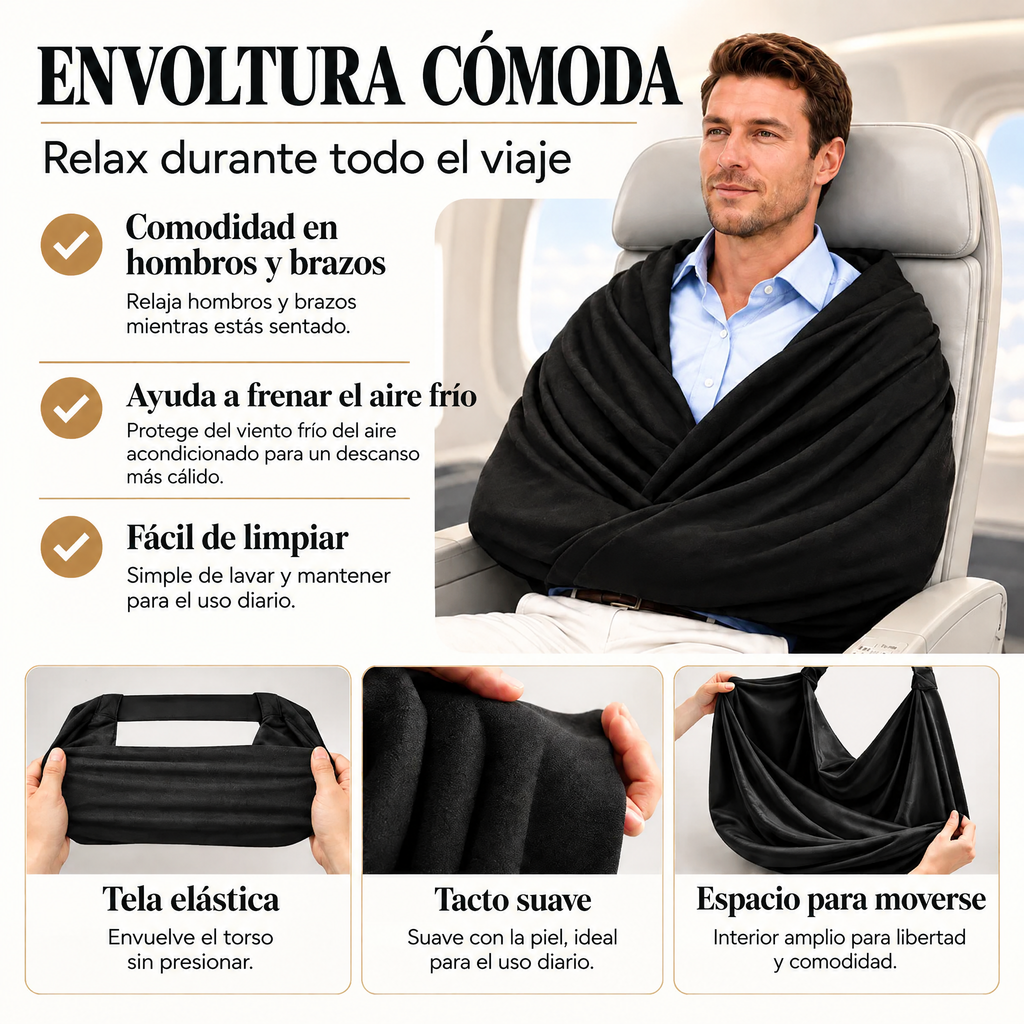 Kit de Descanso 3 en 1 para Viajes: Antifaz, Apoyo para la Cabeza y Soporte para el Torso