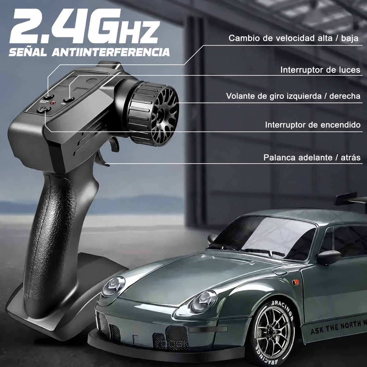 Auto RC de Drift 1:24 con Tracción 4x4 y Luces LED