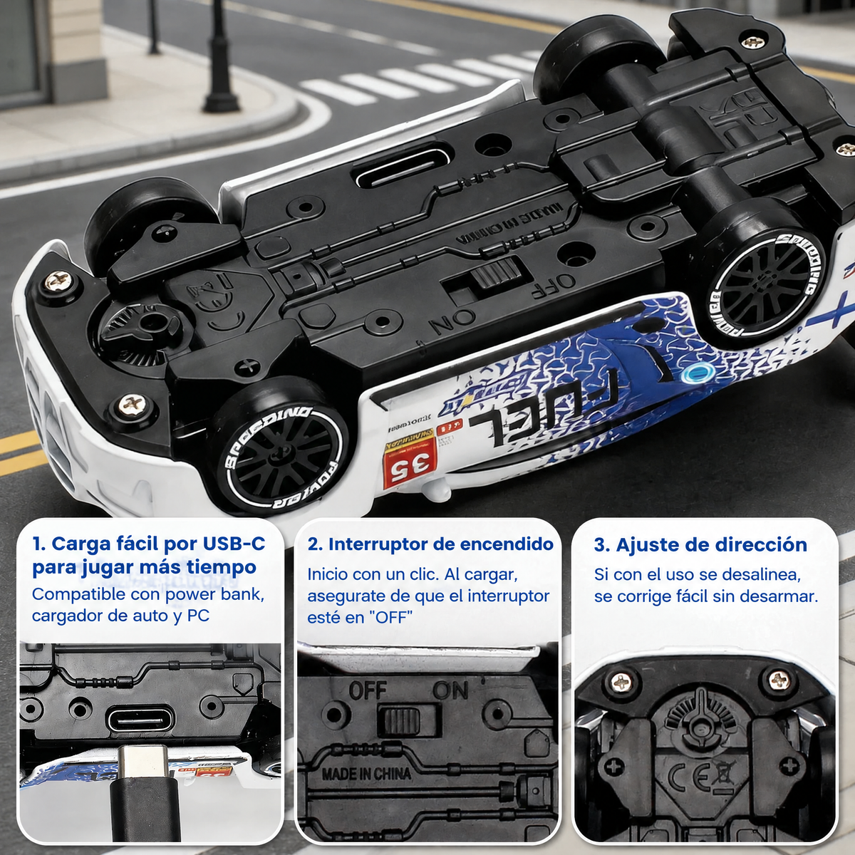Auto RC de Drift Escala 1:64 · 4WD con Luces LED