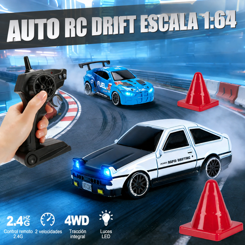 Auto RC de Drift Escala 1:64 · 4WD con Luces LED