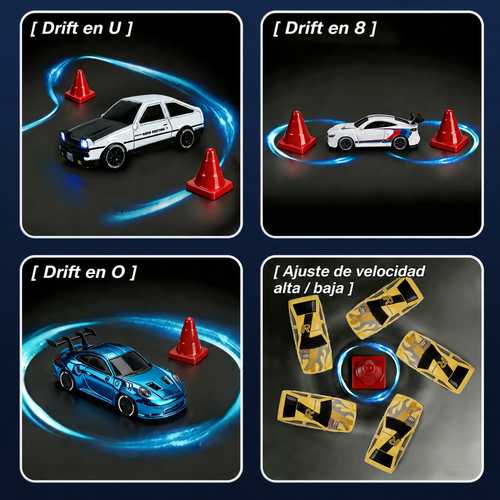 Auto RC de Drift Escala 1:64 · 4WD con Luces LED