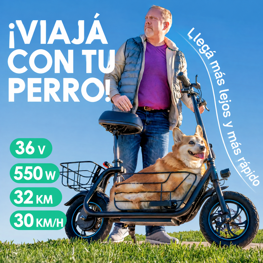 Scooter Eléctrico con Canasta para Perro · Motor 550 W