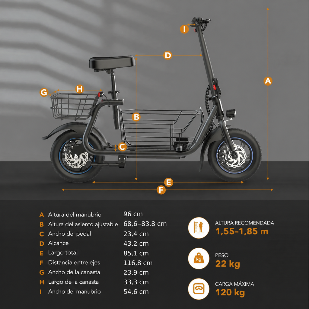 Scooter Eléctrico con Canasta para Perro · Motor 550 W
