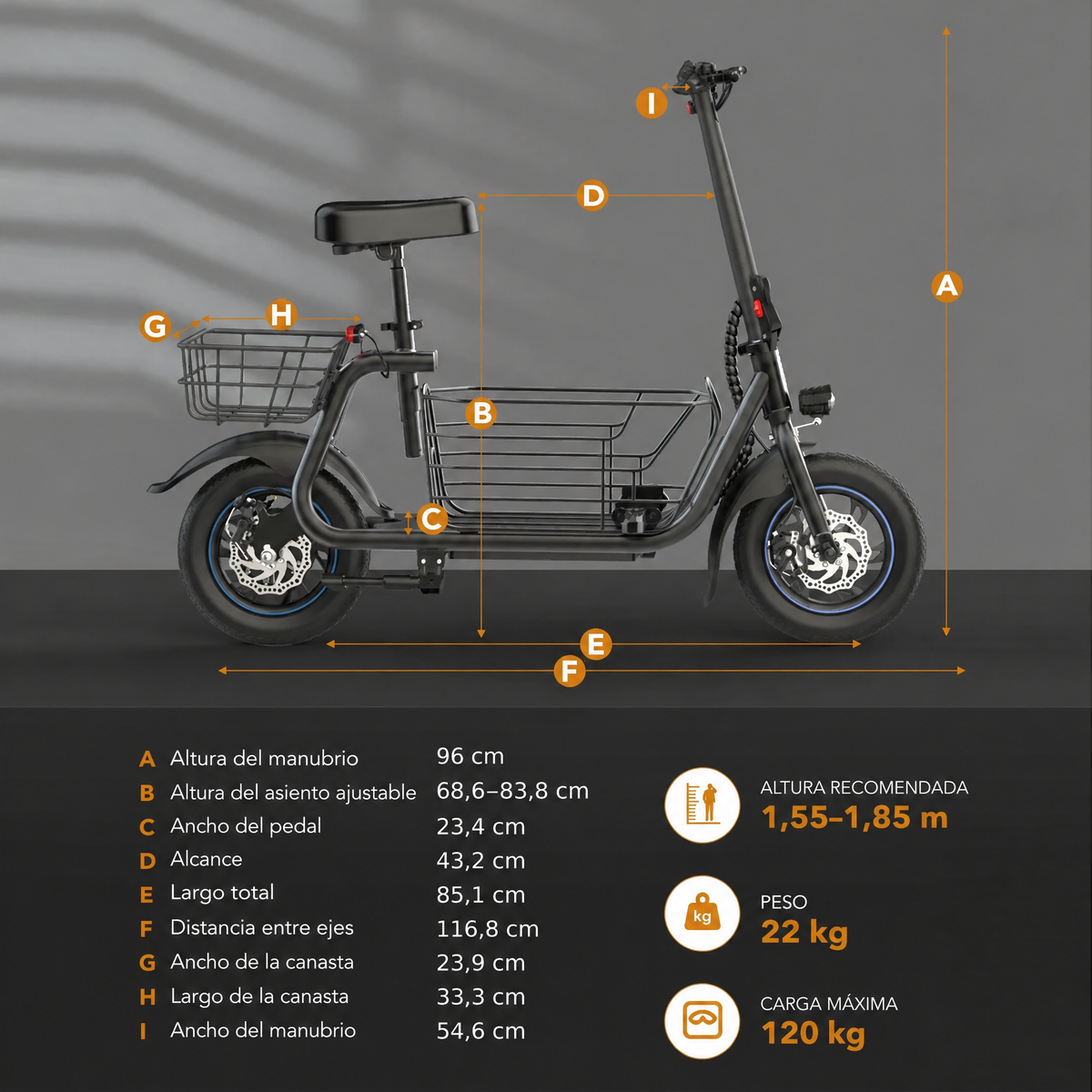 Scooter Eléctrico con Canasta para Perro · Motor 550 W