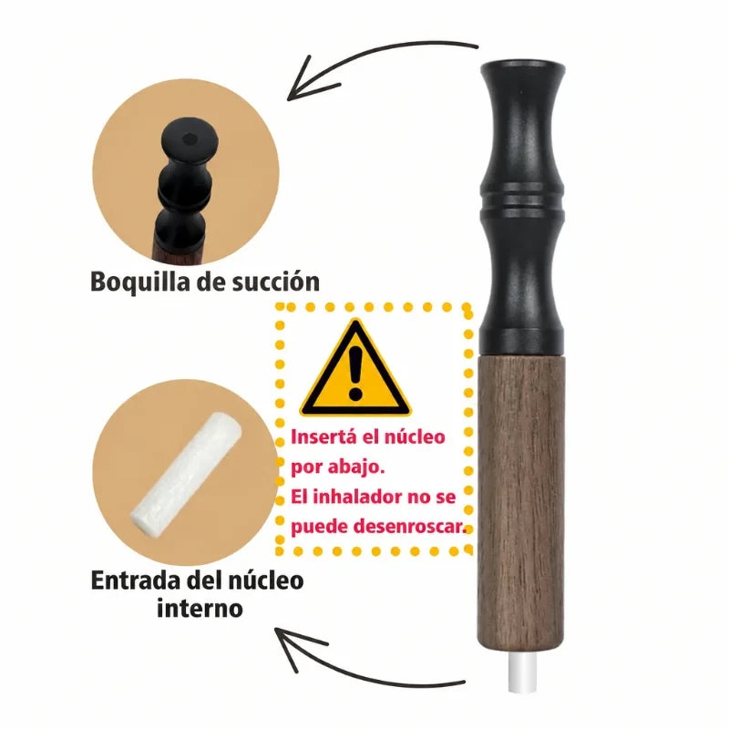 Partes del inhalador: boquilla de succión y entrada del núcleo