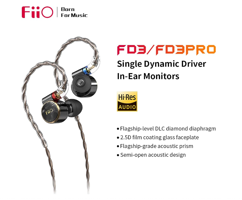 FIIO FD3 PRO Auriculares intrauditivos de alta resolución 1DD Deep Bass Conector MMCX desmontable con enchufes de 2.5/3.5/0.173 in DLC Negro